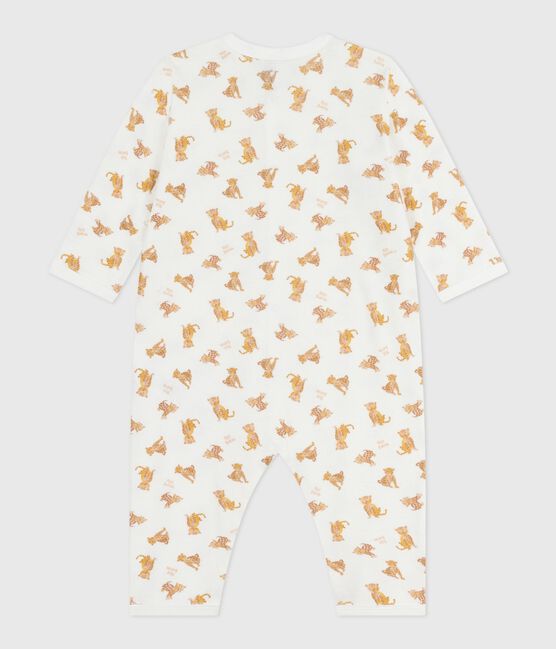 Babies' printed cotton footless pyjama suit MARSHMALLOW /CAJOU