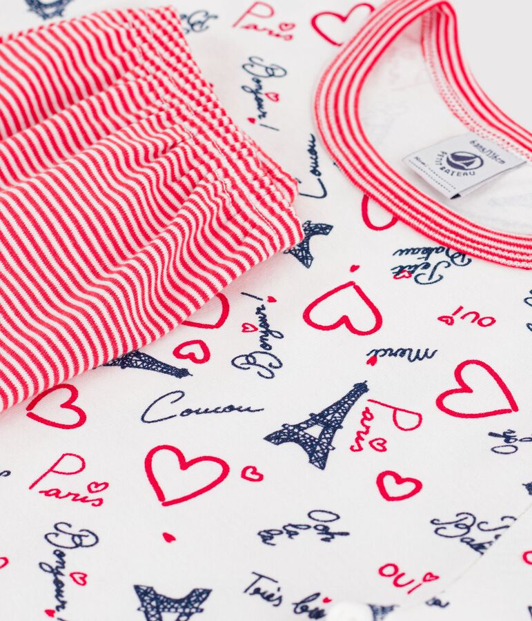 Children's long-length Paris print cotton short pyjamas MARSHMALLOW white/MULTICO white