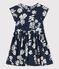 Girls' Short-Sleeved Poplin Dress MEDIEVAL blue/MARSHMALLOW white