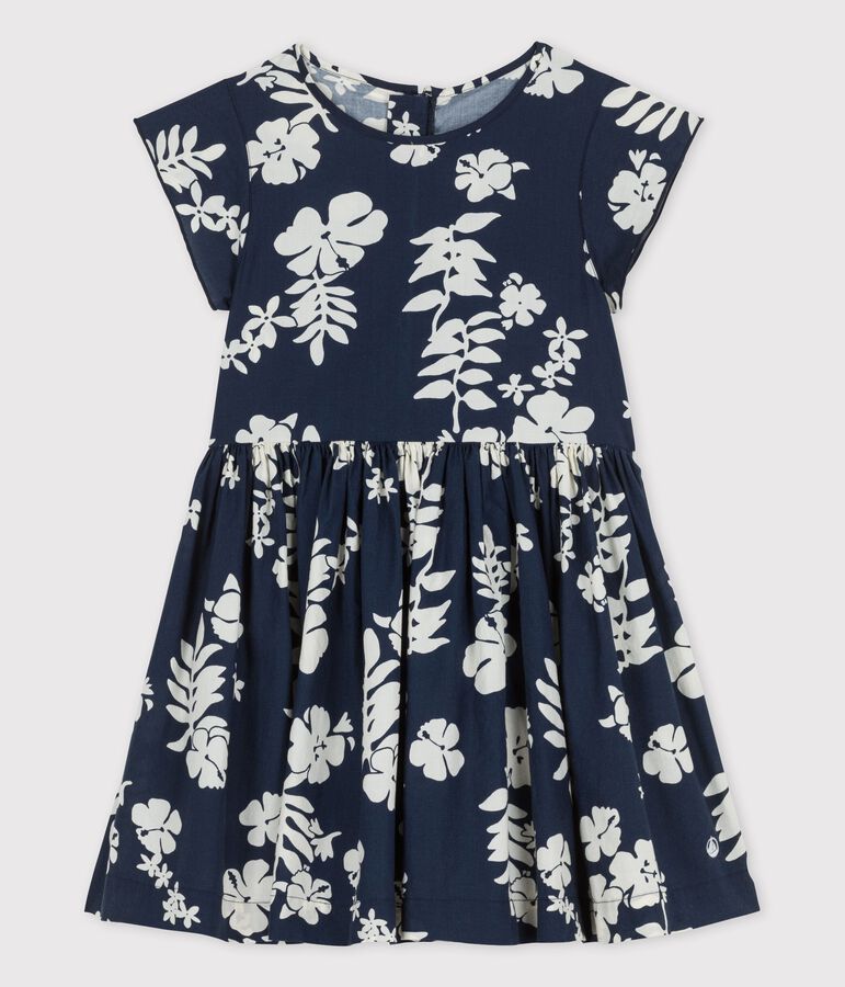 Girls' Short-Sleeved Poplin Dress blue/white