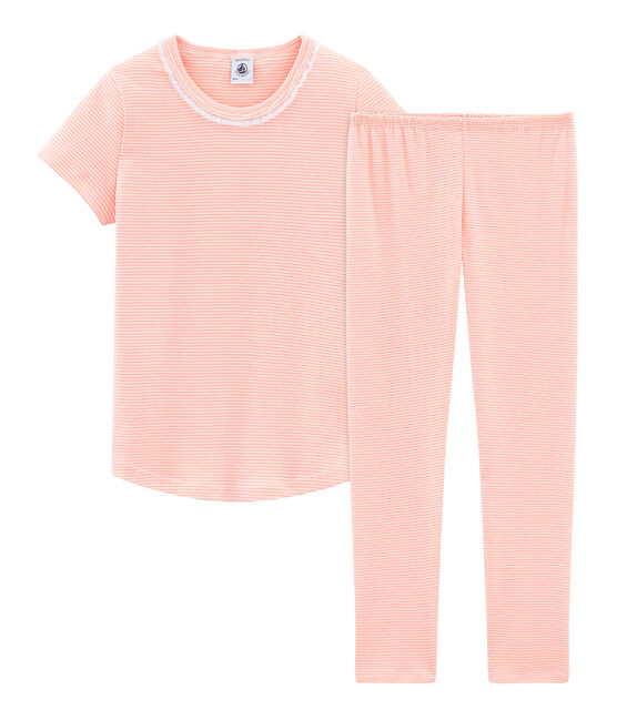 Girls' Short-sleeved Pyjamas ROSAKO pink/MARSHMALLOW white