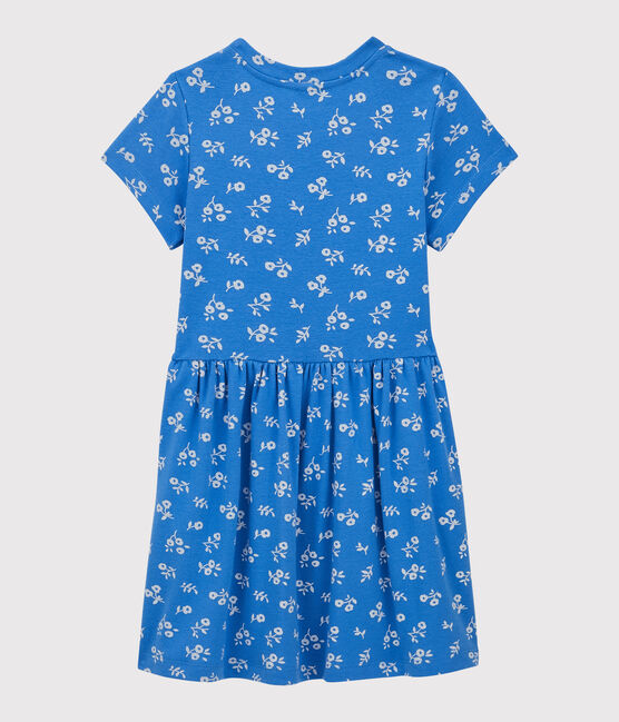 Girls' Short-Sleeved Cotton Dress BRASIER blue/MARSHMALLOW grey
