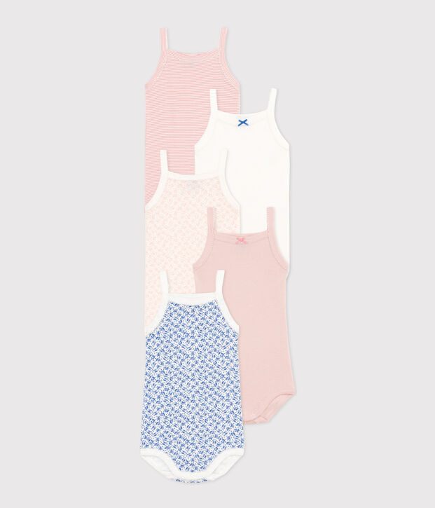 Babies' Floral Cotton Bodysuits with Straps - 5-Pack multicolor