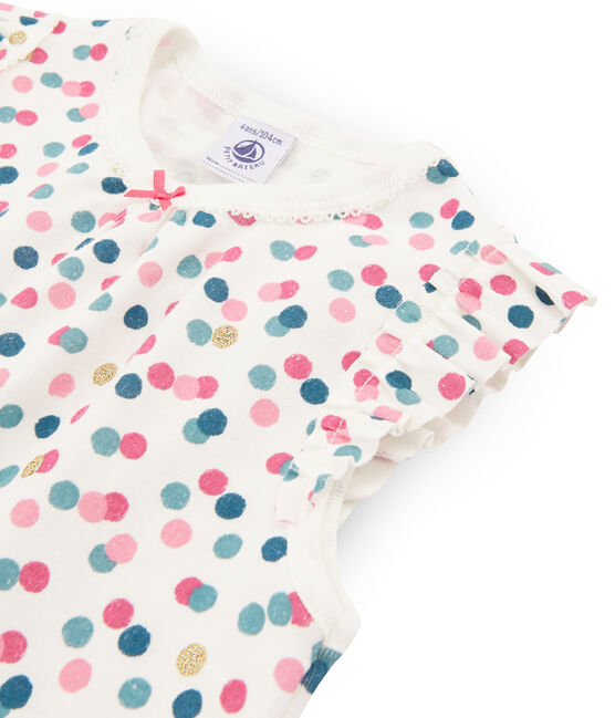 Girls' cropped ribbed pyjamas MARSHMALLOW white/MULTICO white