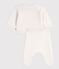 Babies' knitted wool and cotton outfit with a whale design MARSHMALLOW white