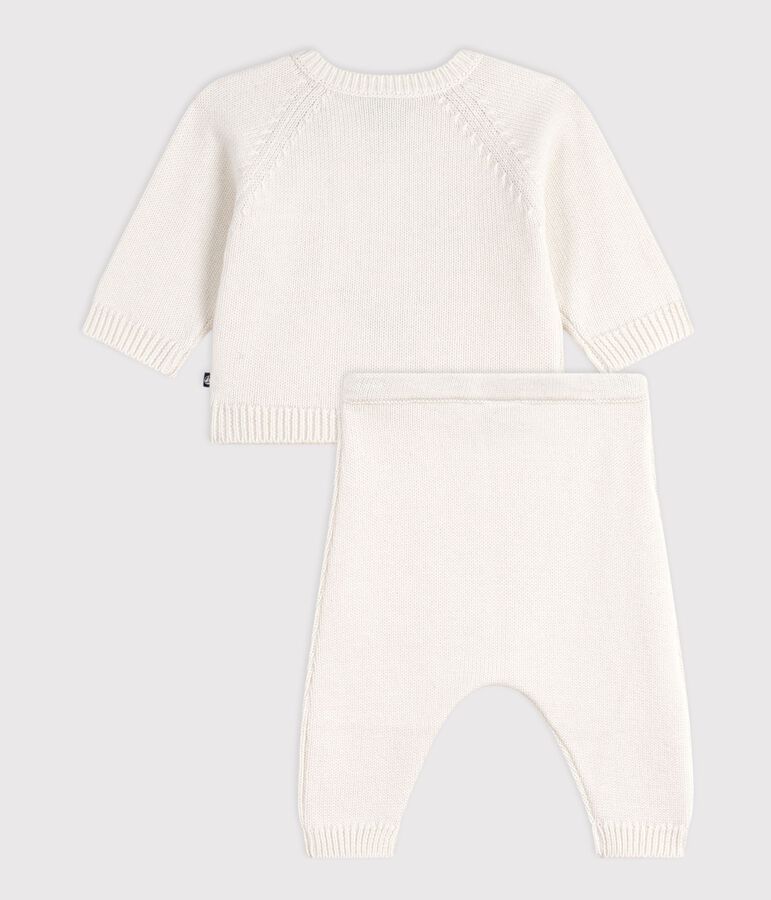 Babies' knitted wool and cotton outfit with a whale design MARSHMALLOW white
