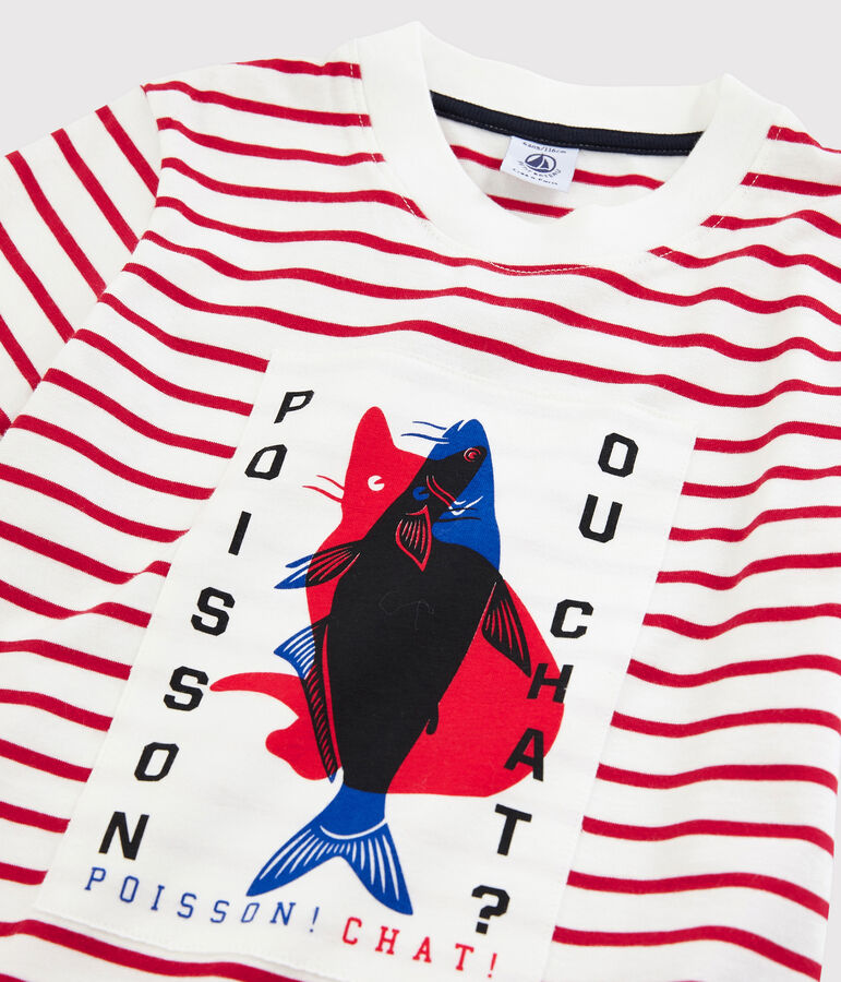 Boys' Short-Sleeved Jersey T-Shirt MARSHMALLOW white/TERKUIT red