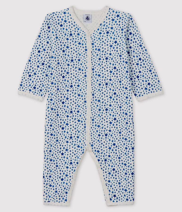 Babies' Blue Starry Tube-Knit Footless Sleepsuit white/blue