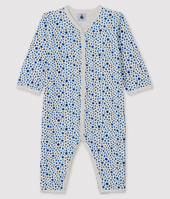 Babies' Blue Starry Tube-Knit Footless Sleepsuit MARSHMALLOW white/MAJOR blue