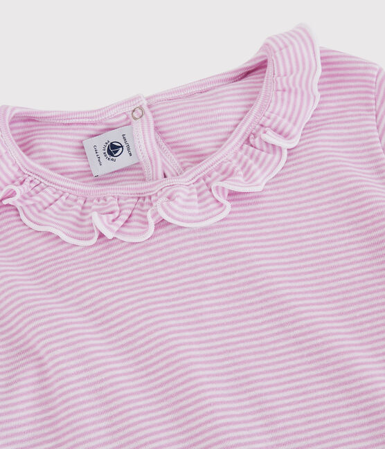 Girls' Cotton and Lyocell Stripy Pyjamas BOHEME pink/MARSHMALLOW white