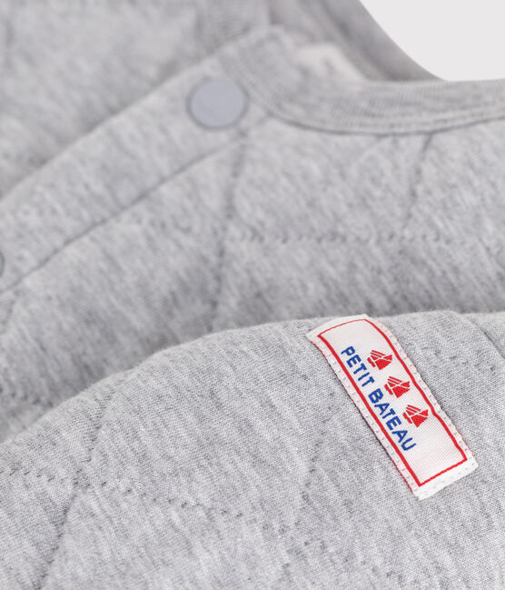 Babies' plain thick cotton cardigan FUMEE CHINE grey
