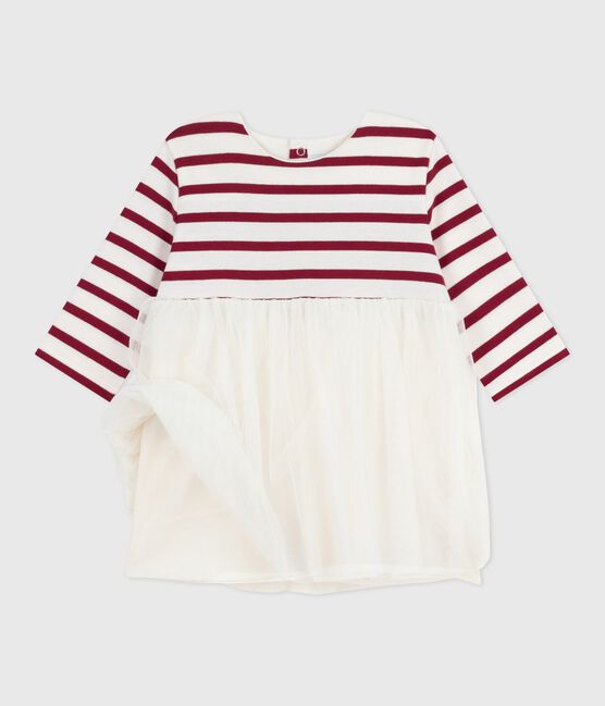 Babies' long-sleeved dress in two materials MILK red/AMARANTE