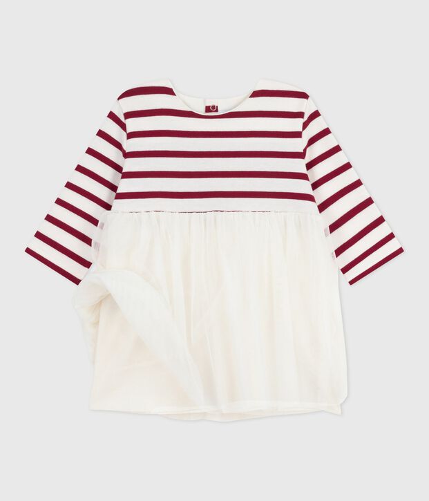 Babies' long-sleeved dress in two materials red/red