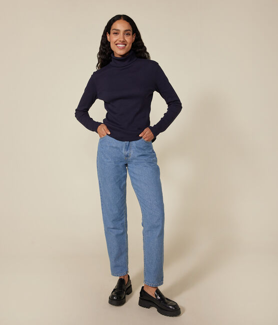 Women's Iconic roll neck in 2x2 rib knit SMOKING blue