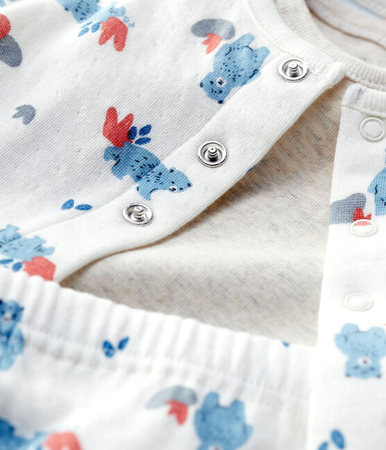 Babies' Bear Patterned Organic Cotton Clothing - 3-Pack MARSHMALLOW white/MULTICO white