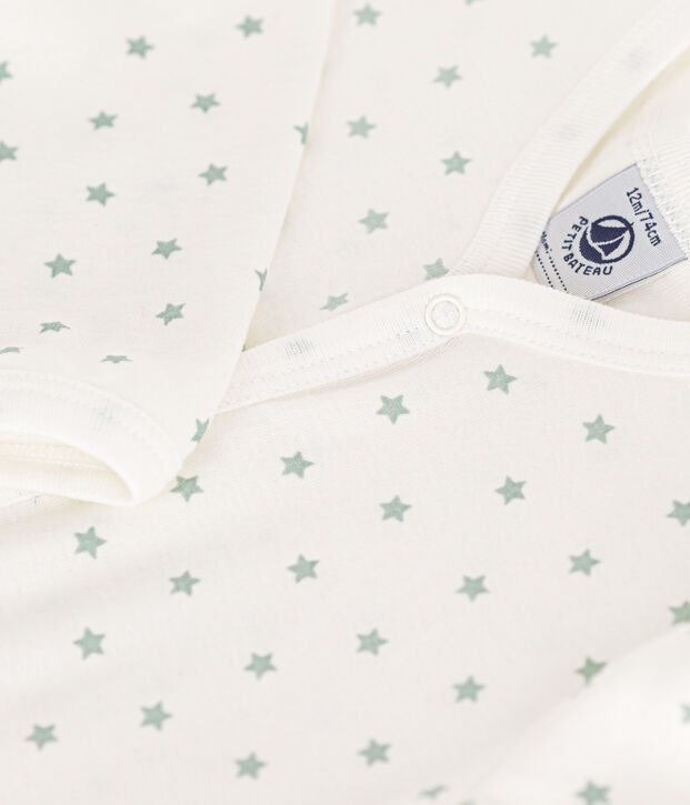 Babies' Starry Cotton Pyjamas white/green
