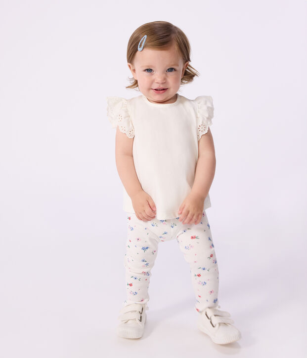 Babies' short-sleeved plain cotton T-shirt white
