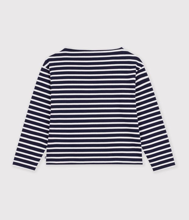 Women's long-sleeved cotton Breton top blue/white