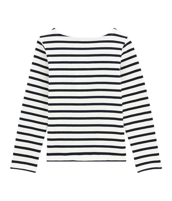 Girl's jersey breton top MARSHMALLOW white/SMOKING blue