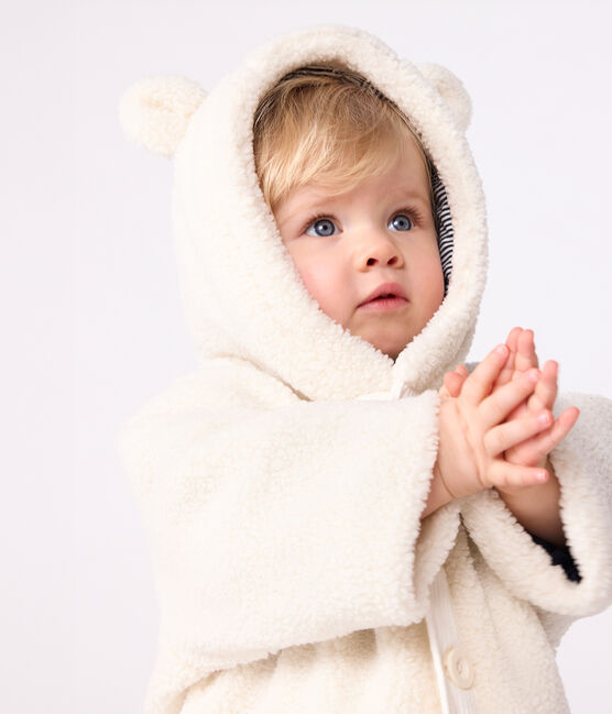 Babies' padded sherpa coat with a hood MILK Ecru