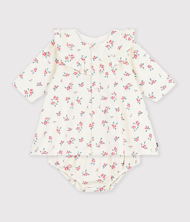 Babies' floral print cotton dress Ecru/multicolor