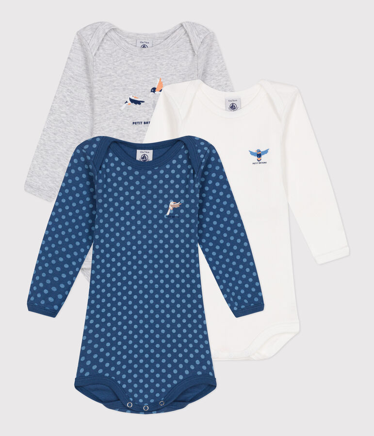 Babies' long-sleeved cotton bodysuits - 3-pack multicolor