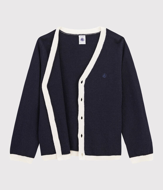 Boys' Wool and Cotton Cardigan SMOKING blue/MARSHMALLOW white