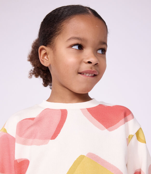 Children's cotton sweatshirt printed with hearts white/multicolor
