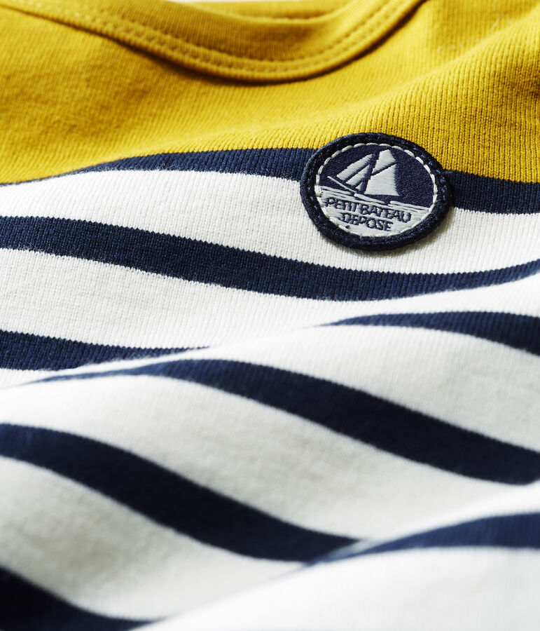 Baby boys' Shortie in heavy striped jersey BAMBOO yellow/MARSHMALLOW white/SMOKING