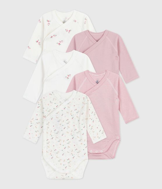 Pack of babies' long-sleeved printed cotton wrapover bodies variante 1