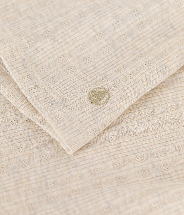 Women's iconic roll neck T-shirt in decorative rib knit beige