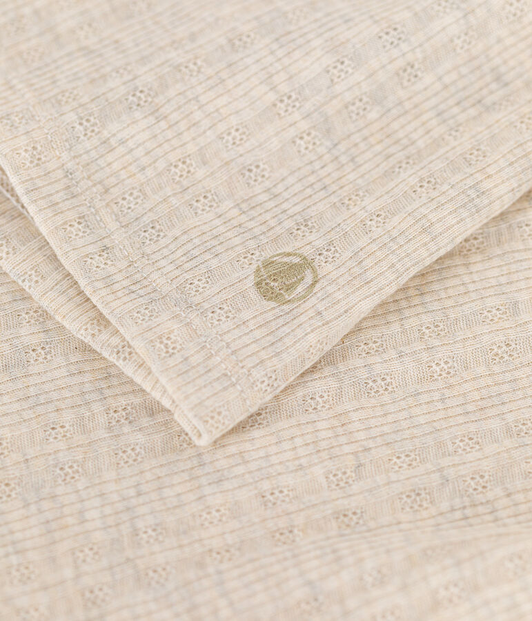 Women's iconic roll neck T-shirt in decorative rib knit beige