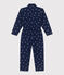 Children's long-sleeved floral cotton jumpsuit MEDIEVAL blue/MARSHMALLOW white
