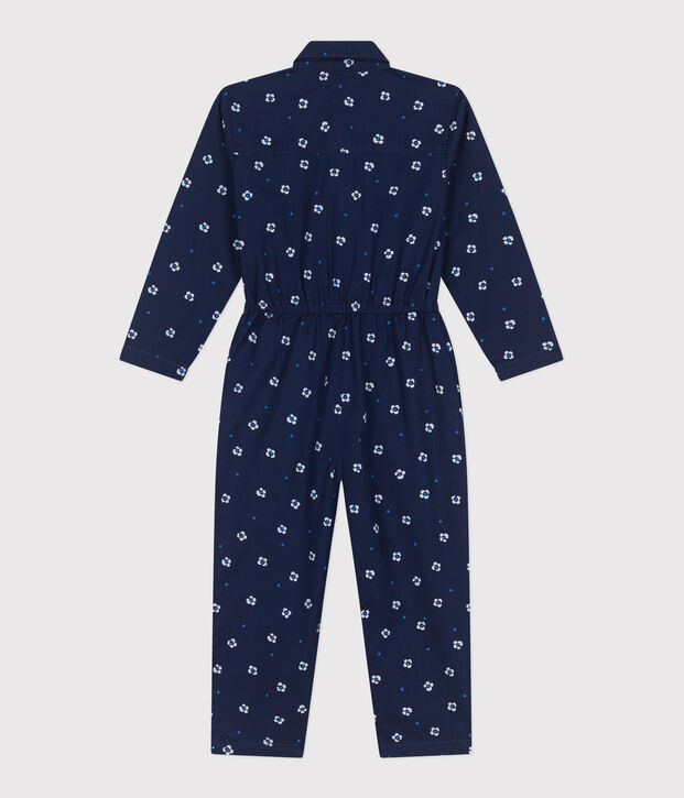 Children's long-sleeved floral cotton jumpsuit blue/white