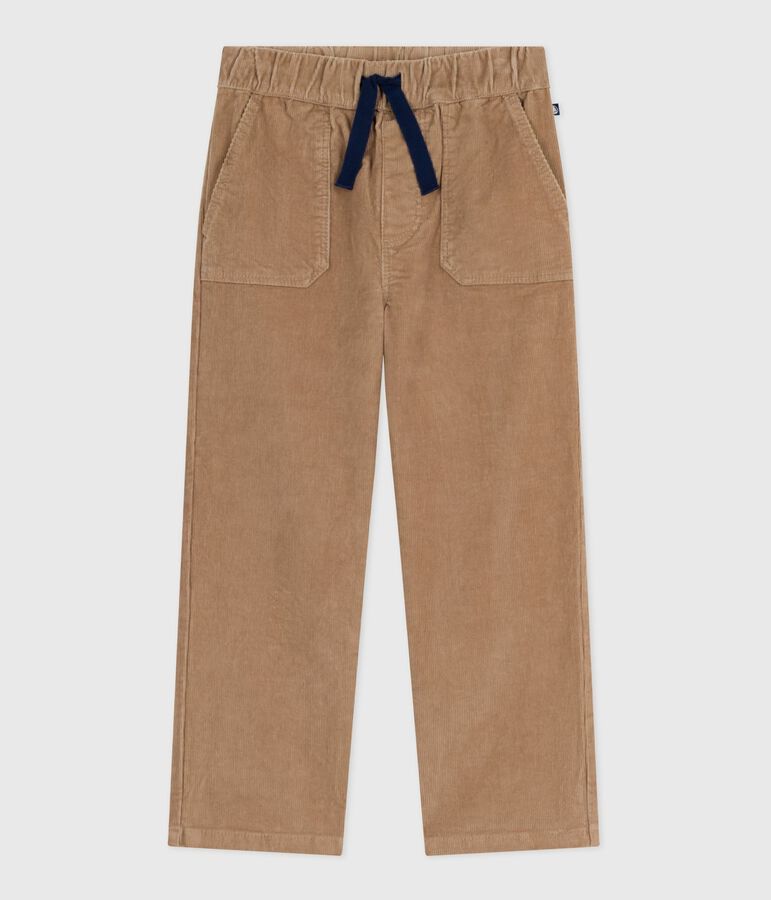 Children's straight plain corduroy trousers beige