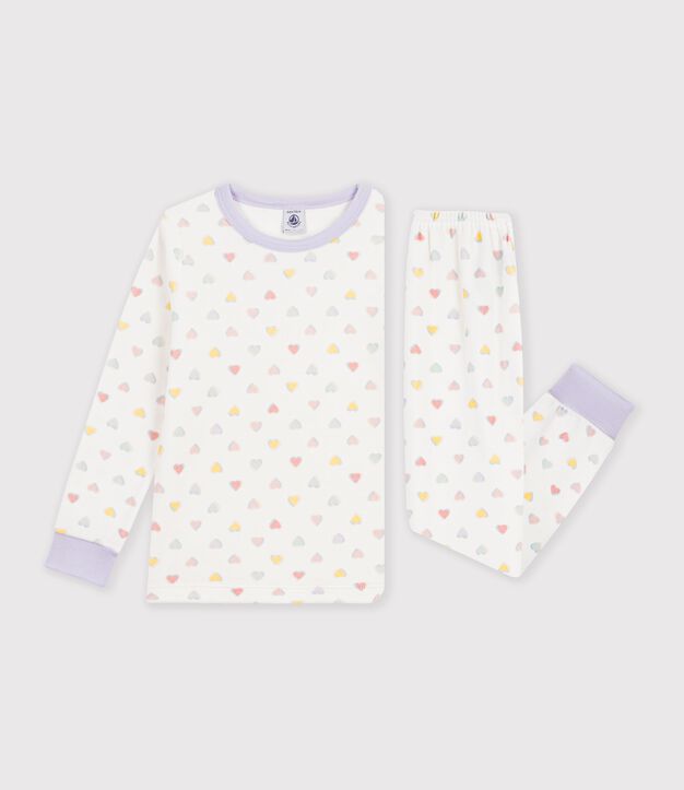 Children's velour pyjamas with hearts white/multicolor