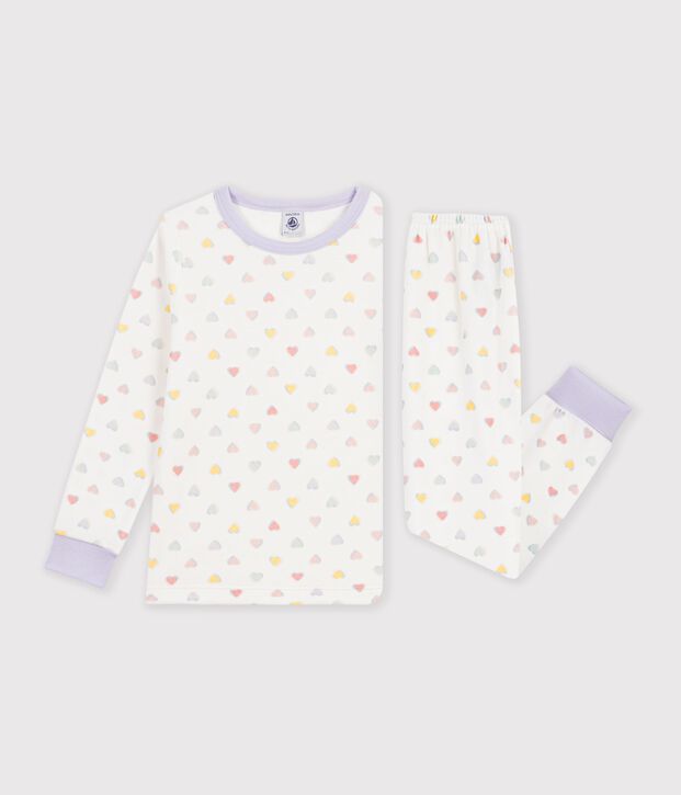 Children's velour pyjamas with hearts white/multicolor
