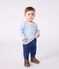Babies' long-sleeved stripy cotton T-Shirt ADRIATIC /MARSHMALLOW