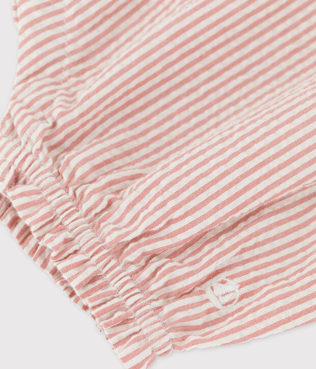 Babies' Organic Seersucker Short Playsuit pink/white