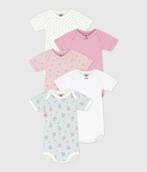 Pack of babies' short-sleeved floral print cotton bodies multicolor