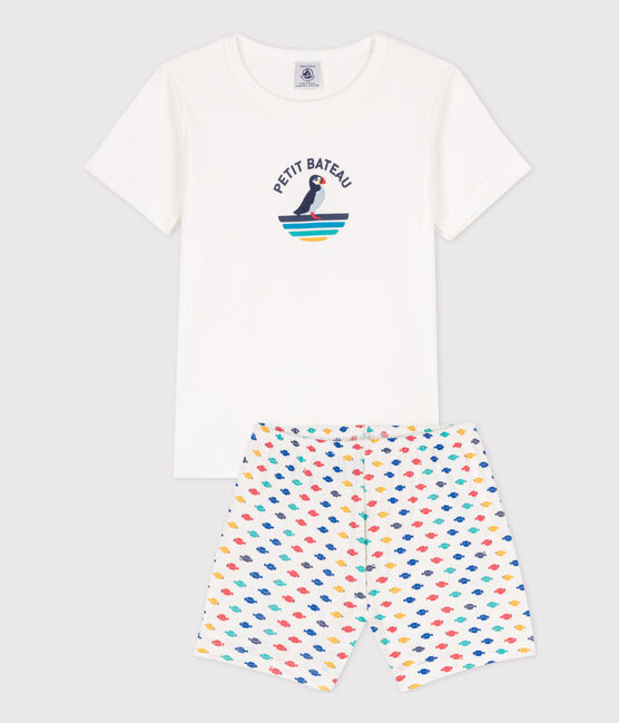 Boys' Sea Animals Short Cotton Pyjamas MARSHMALLOW white/MULTICO white