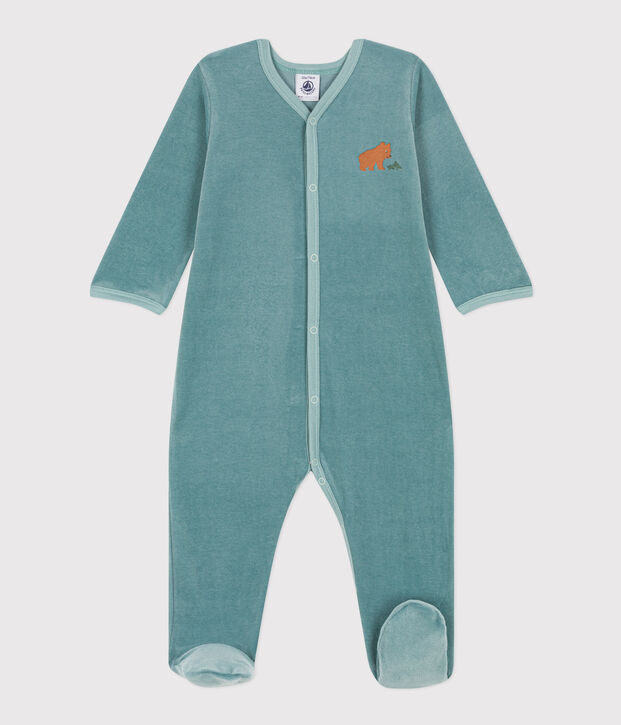 Babies' Bear Patterned Velour Pyjamas green