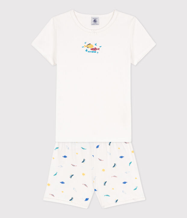 Girls' Sealife Themed Short Cotton Pyjamas white/multicolor