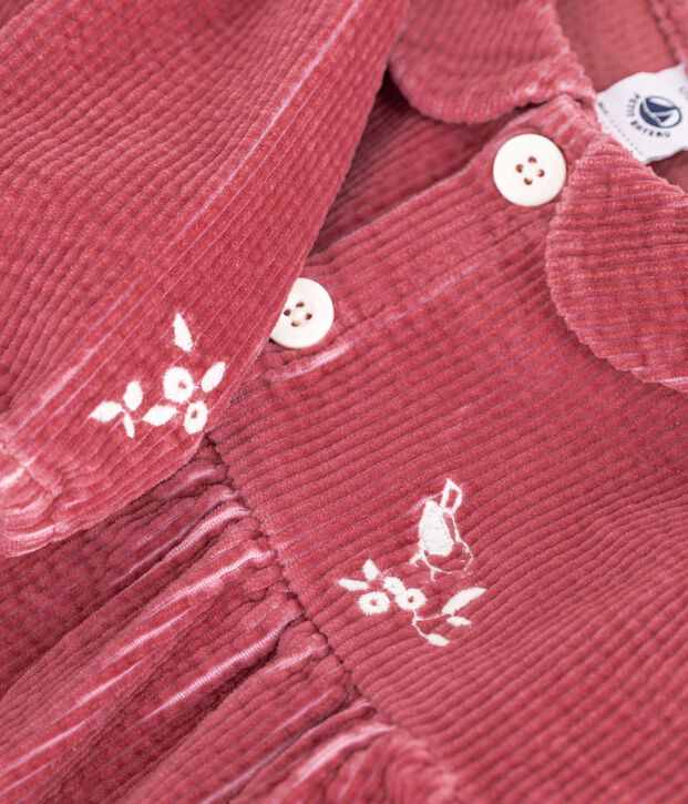 Babies' long-sleeved plain corduroy dress pink
