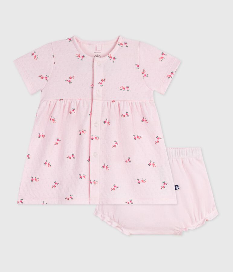 Babies' flower-printed cotton dress with matching bloomers BARELY pink/MULTICO
