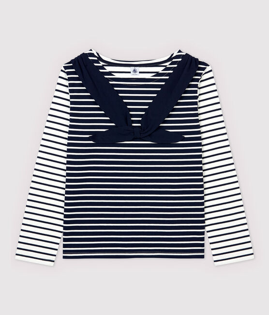 Women's Fine Breton Top. MARSHMALLOW white/SMOKING blue