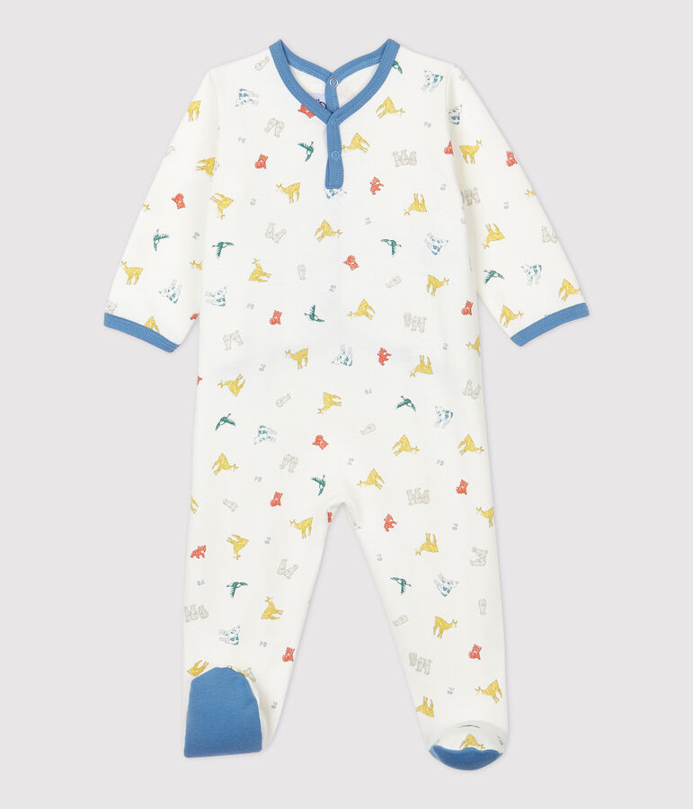 Babies' Colourful Animal Patterned Organic Cotton Fleece Sleepsuit white/multicolor