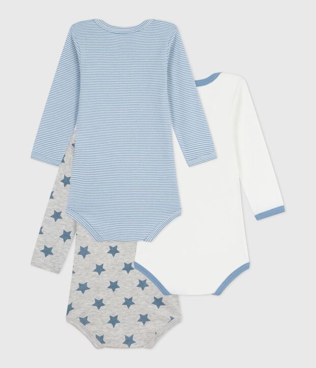 Pack of babies' long-sleeved star-print cotton bodies multicolor