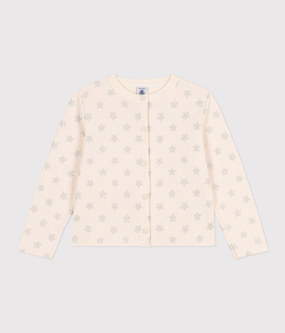 Girls' rib knit print cardigan AVALANCHE beige/ARGENT