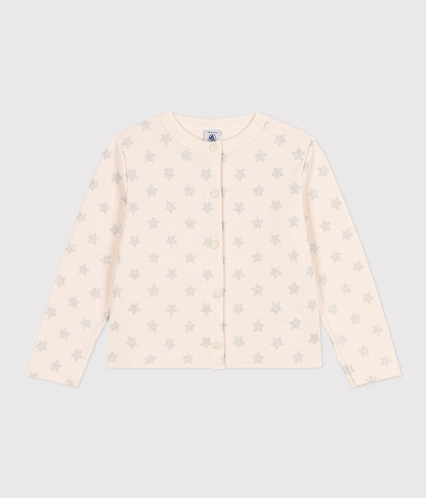 Girls' rib knit print cardigan Ecru/grey